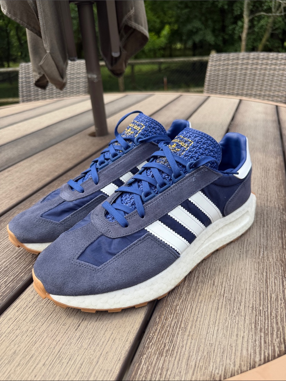 Like New Mens adidas Navy & White Suede Nylon Retropy E5 Sneakers 12 Boost sole